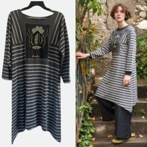 Gudrun Sjödén Artemis organic cotton striped appliqué dress gray 30919
